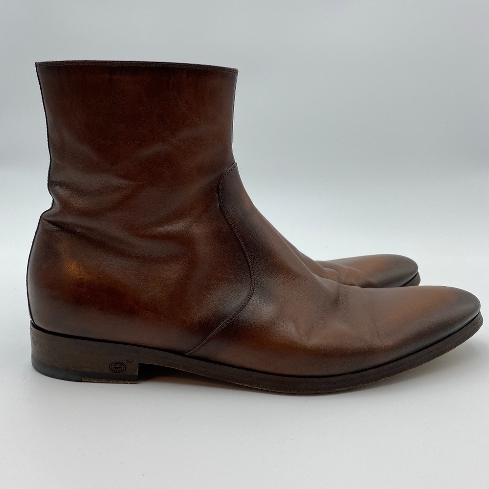 “GUCCI MENS BOOTS TAN BROWN LEATHER ANKLE"